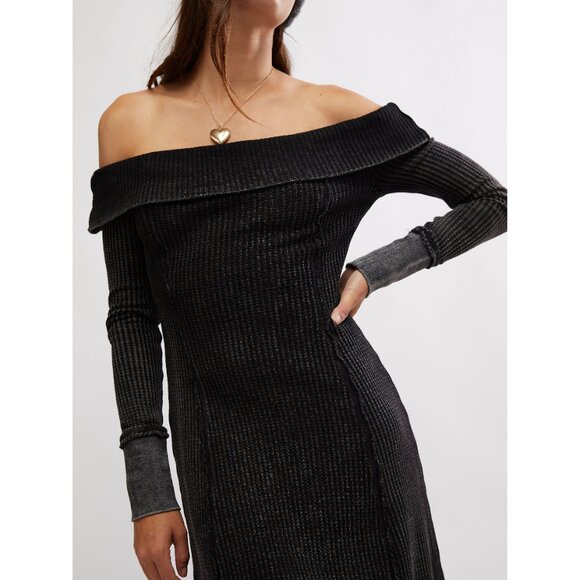 FREE PEOPLE Monty Midi Dress / Washed Black - Picture 4 of 7